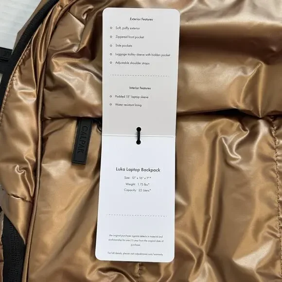 Calpak Luka Laptop Backpack Padded Travel Work School Bag Luggage Copper Color - Picture 4 of 9